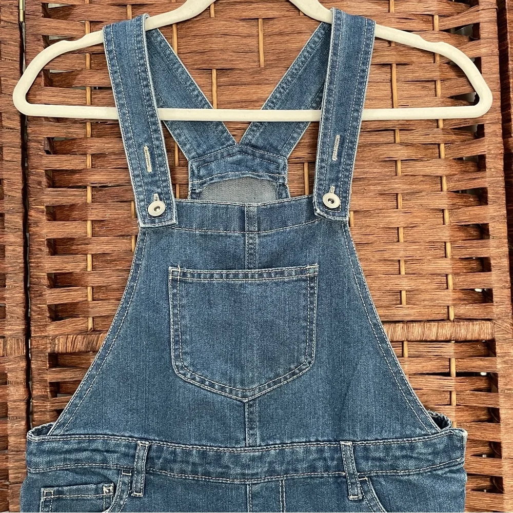 The Children's Place Denim Short Overalls with Lace Trim, Size 12.